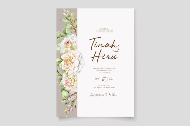 beautiful hand drawn roses wedding invitation card set