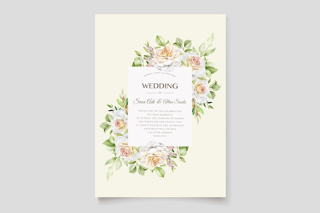 beautiful hand drawn roses wedding invitation card set