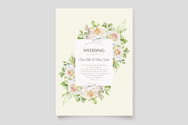 beautiful hand drawn roses wedding invitation card set