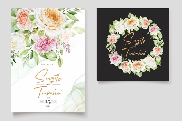 美しい手描きのバラの結婚式の招待カードセット