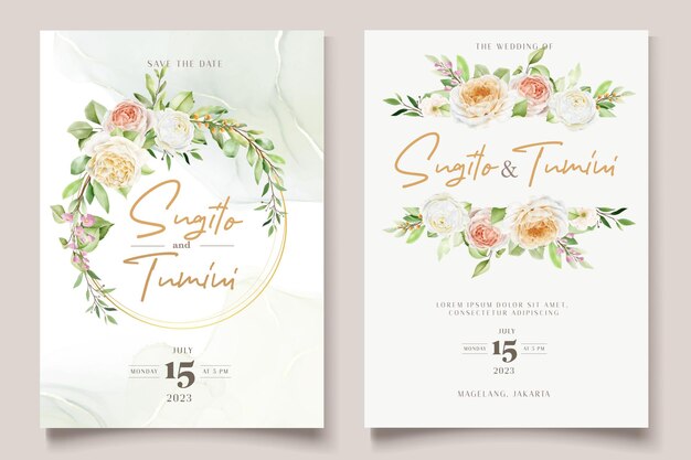 beautiful hand drawn roses wedding invitation card set