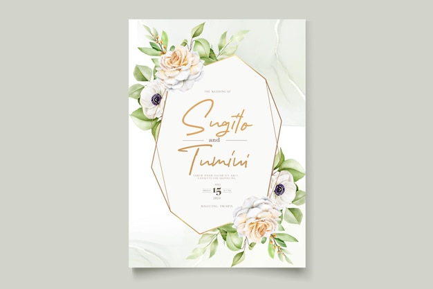 beautiful hand drawn roses wedding invitation card set