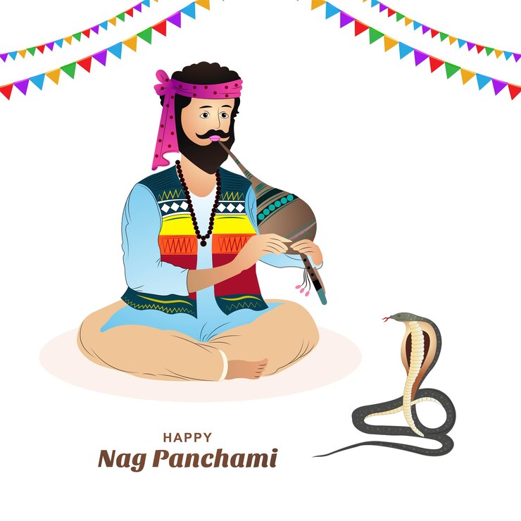मुफ़्त वेक्टर सुंदर हाथ से बनाया गया सपेरा नाग पंचमी कार्ड चित्रण बैकग्राउंड