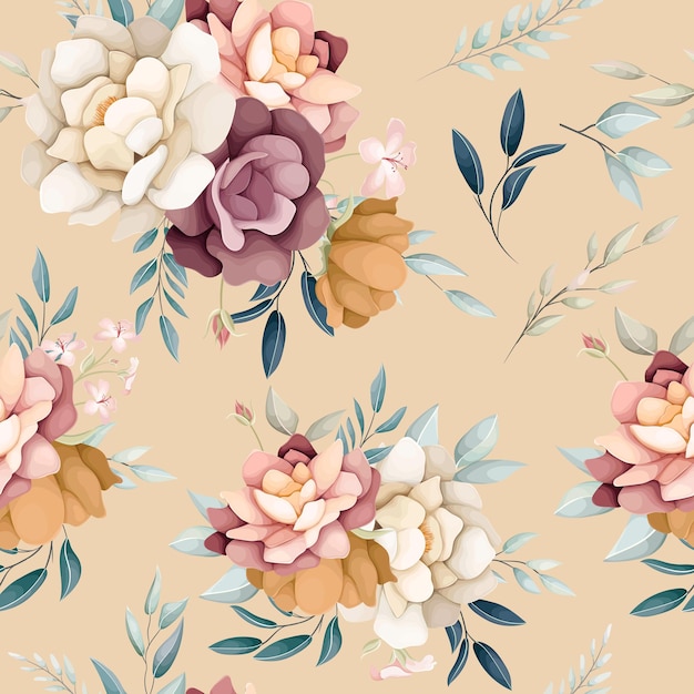 Free vector beautiful hand drawn seamless pattern flower and leaves