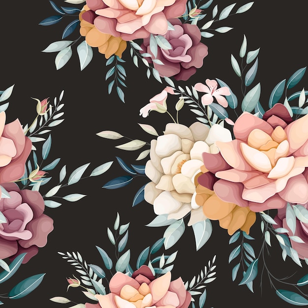 Beautiful hand drawn seamless pattern flower and leaves