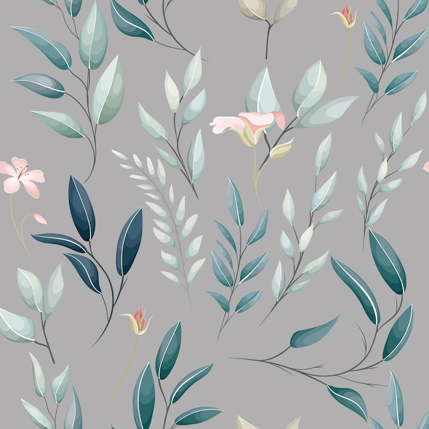 Free vector beautiful hand drawn seamless pattern flower and leaves