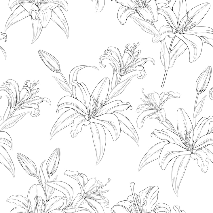 Free Vector beautiful hand drawn seamless pattern lily flowers