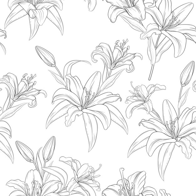 beautiful hand drawn seamless pattern lily flowers