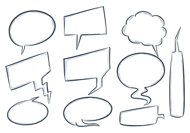 Beautiful hand drawn sketch speech bubble set design