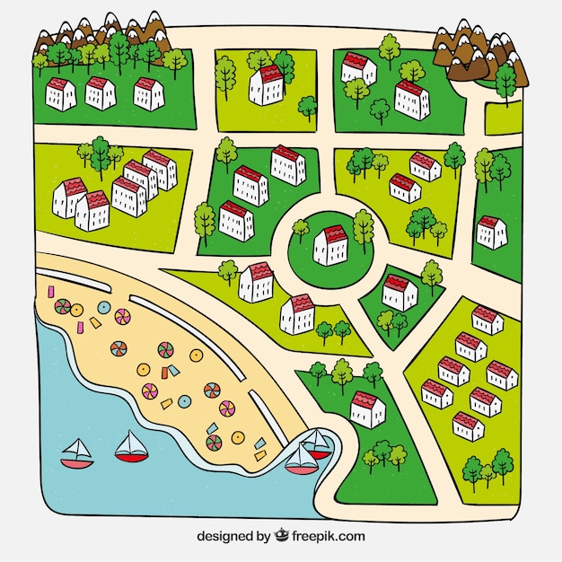 無料ベクター 美しい手描きの夏の街の地図