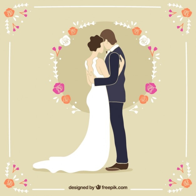 美しい手描きの結婚式のカップル