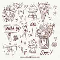 Free vector beautiful hand drawn wedding elements collection