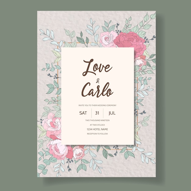美しい手描きの結婚式の招待カードテンプレート