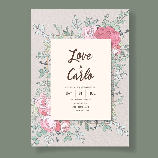 Beautiful hand drawn wedding invitation card template