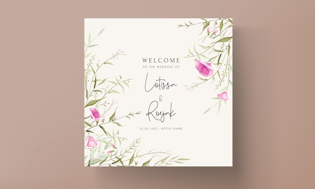 Beautiful Hand Drawn Wedding Invitation Card with Elegant Small Flowers – Free Vector Download