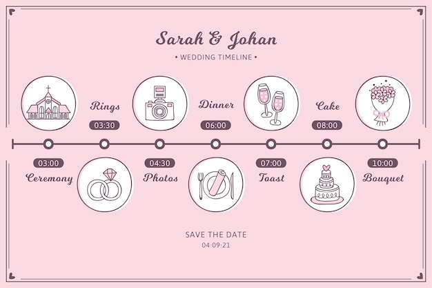 Free vector beautiful hand drawn wedding timeline