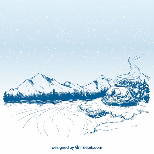 Beautiful hand drawn winter landscape