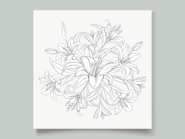beautiful hand drawn wreath lily flowers