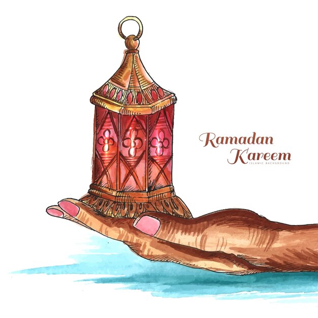 Красивая рука держит арабскую лампу рамадан карим фон