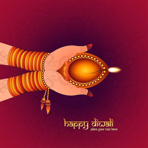 Beautiful hand holding illustration for indian oil lamp diwali festival background