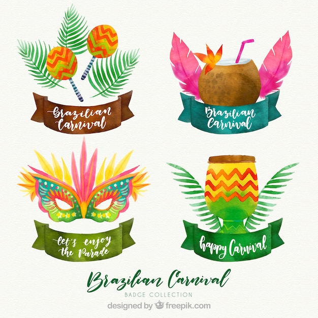 Free vector beautiful hand painted carnival label collection