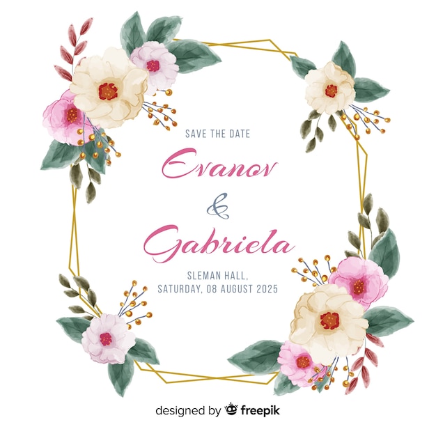 Free vector beautiful hand painted floral frame wedding invitation