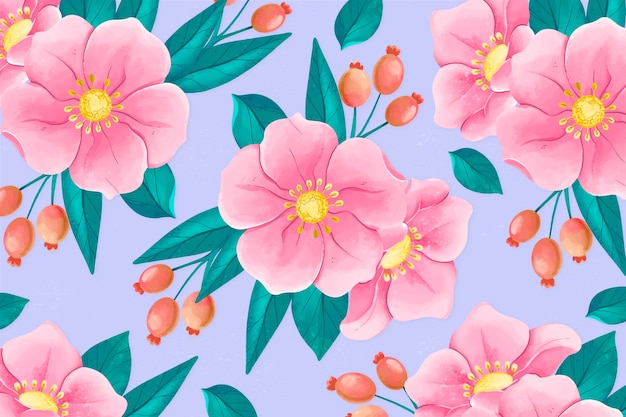 Free vector beautiful hand painted floral screensaver