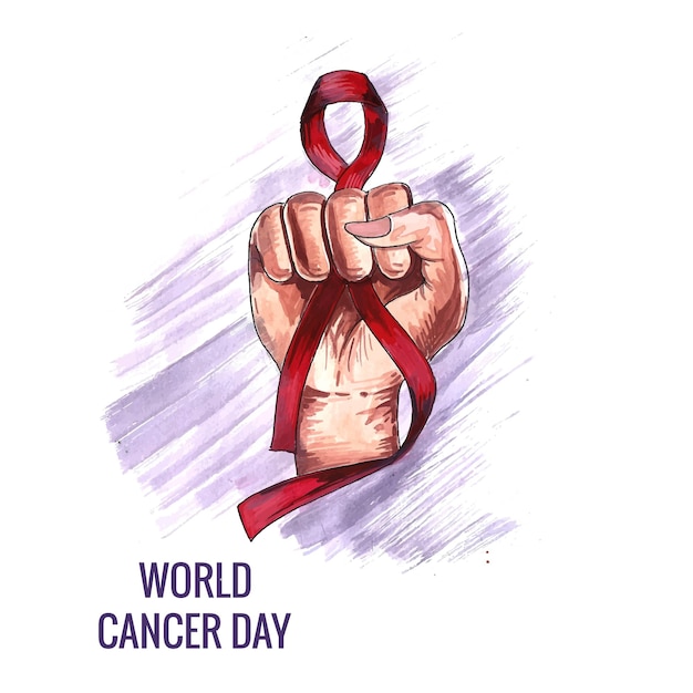 Free vector beautiful hand with ribbon of world cancer day card design