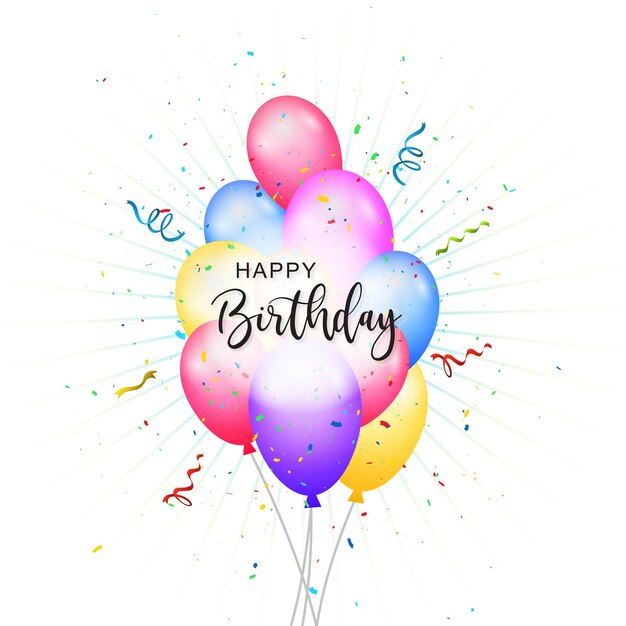 Beautiful happy birthday card with colorful balloons celebration background