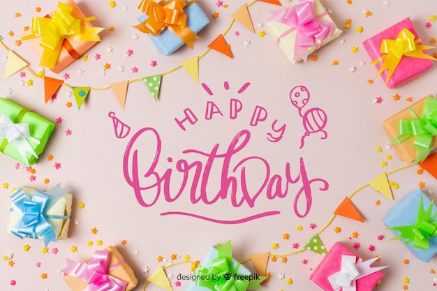 Beautiful happy birthday lettering with photo