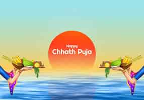 Free vector beautiful happy chhath puja festival card background