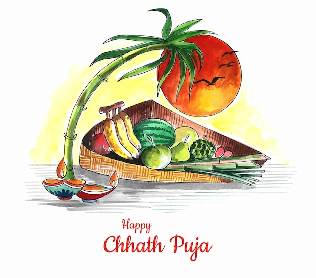 아름다운 행복 chhath Puja 축제 카드 디자인