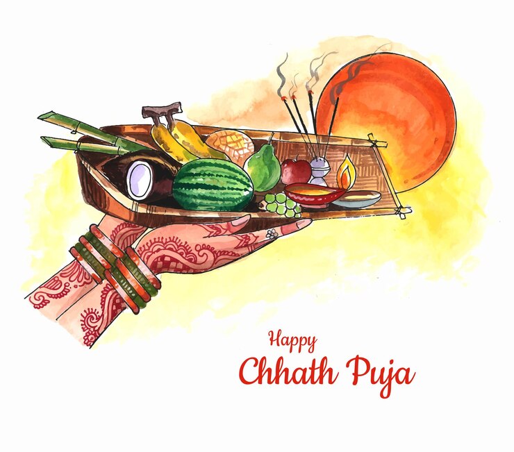 Free Vector beautiful happy chhath puja festival card design