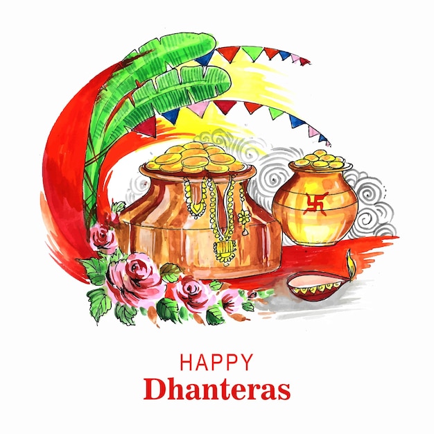 아름 다운 행복 dhanteras 황금 동전 축 하 배경