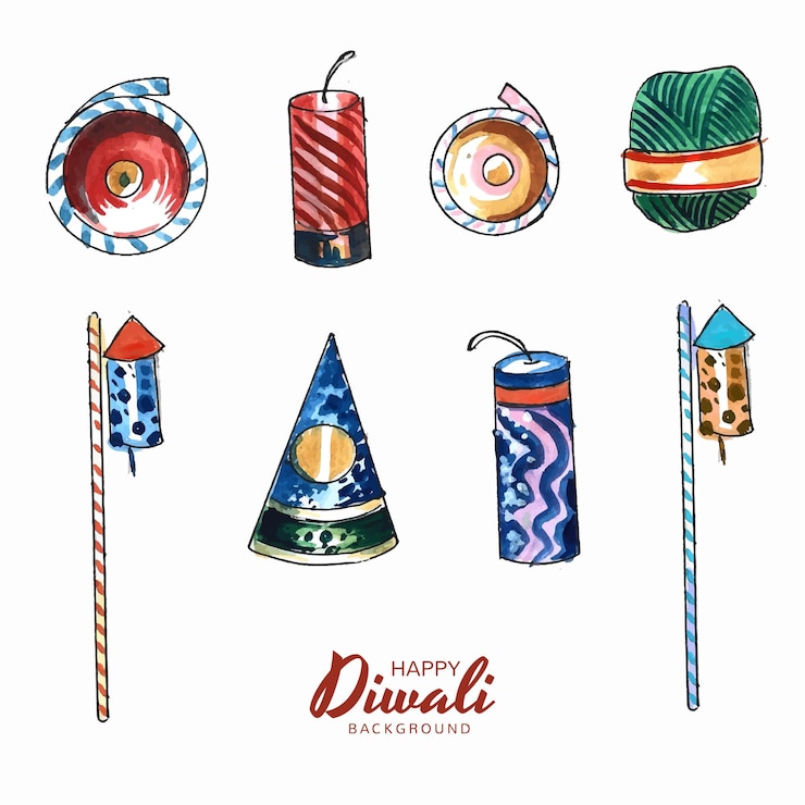 Free Vector beautiful happy diwali crackers set design