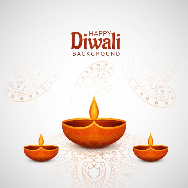 Vettore gratuito bello fondo decorativo della carta di diya di diwali felice