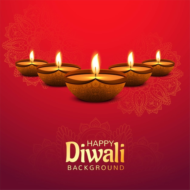 Beautiful happy diwali decorative oil lamp card background