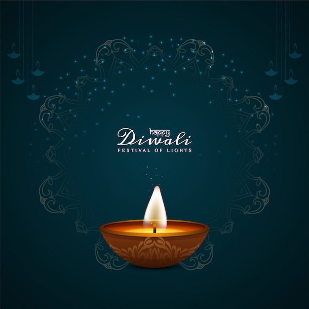 Beautiful Happy Diwali decorative  with oil lamp