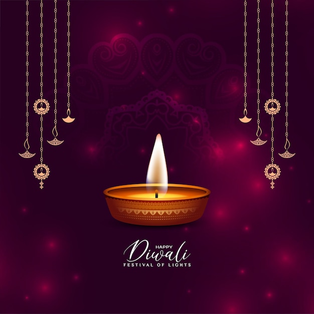 Beautiful happy diwali festival greeting background with diya