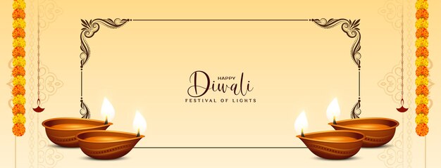 Beautiful happy diwali traditional festival celebration banner design