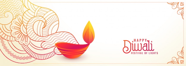 Free vector beautiful happy diwali white decorative banner