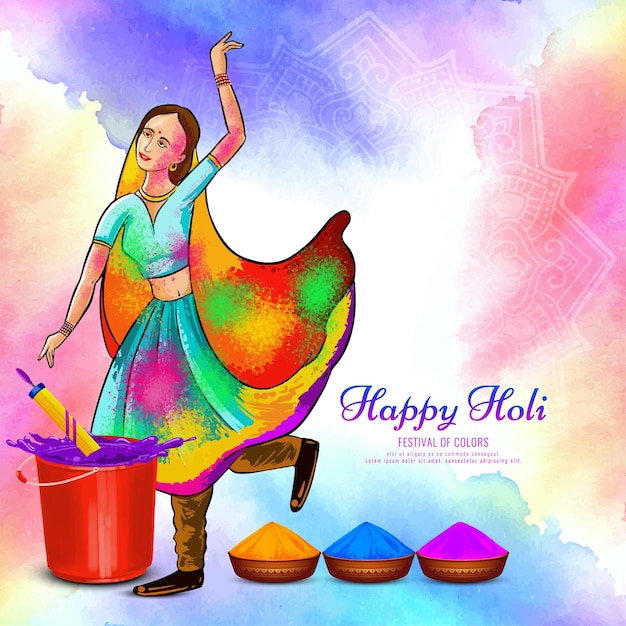 Красивый праздник Холи индийский праздник красочный дизайн карты