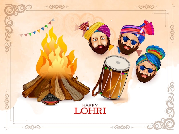 Free vector beautiful happy lohri indian festival celebration greeting card design