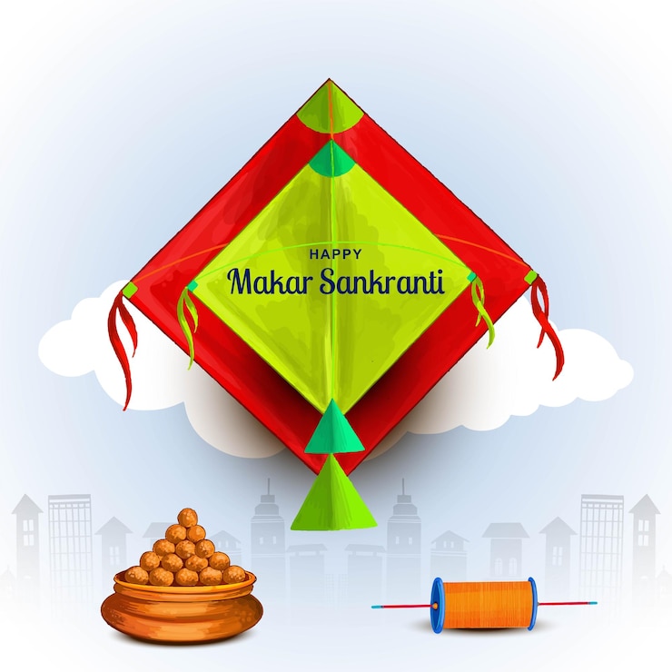 मुफ़्त वेक्टर beautiful happy makar sankranti card background with colorful kite design
