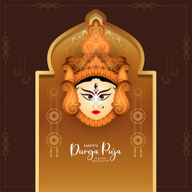 Beautiful happy navratri and durga puja festival celebration greeting card