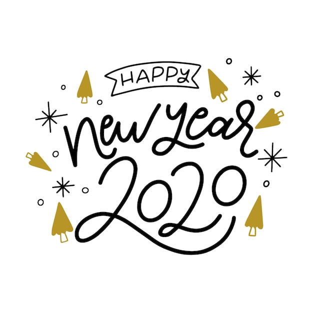 Free vector beautiful happy new year 2020 lettering