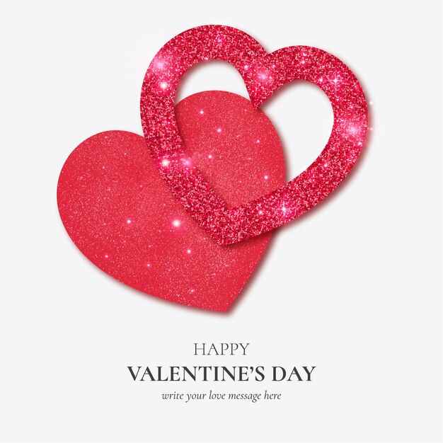 Красивая открытка с Днем Святого Валентина с реалистичным шаблоном сердца с блеском