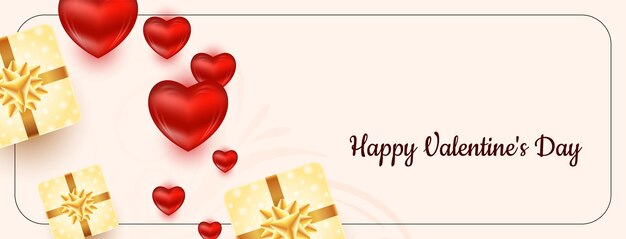 Beautiful Happy Valentines day red hearts banner design vector