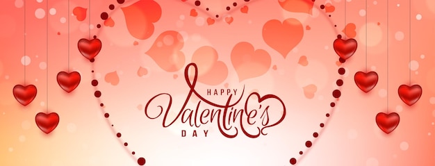 Beautiful Happy Valentines day red hearts banner design vector