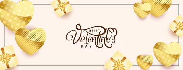 Beautiful Happy Valentines day red hearts banner design vector